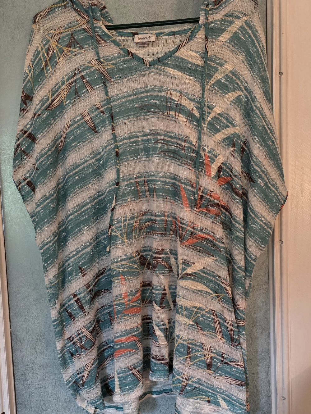 Avenue Teal & Cream Abstract Stripe Knit Tunic